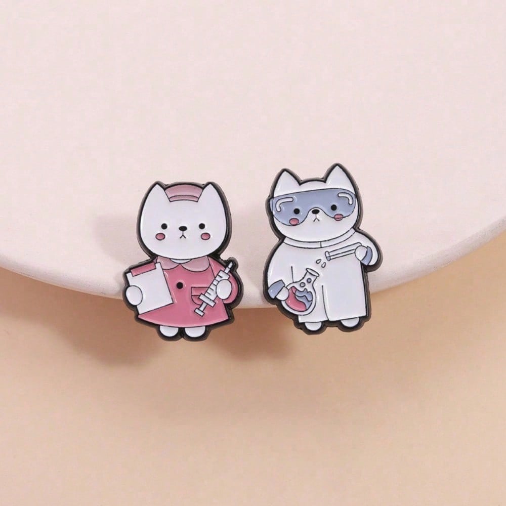 Medical Lab Images - 2 pieces, cartoon medical cat brooch,